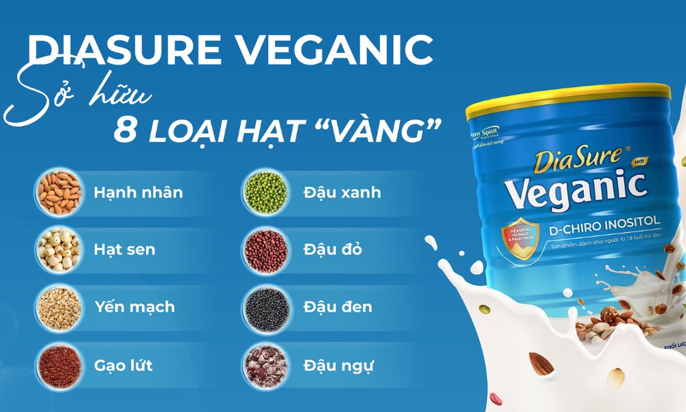 sữa hạt diasure veganic thành phần gồm 8 loại hạt